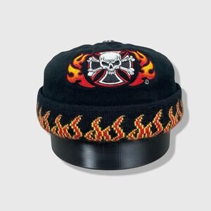 CSI Bullet Proof Skull Flame Beanie Hat Men OSFA Black Biker Y2K Goth Streetwear